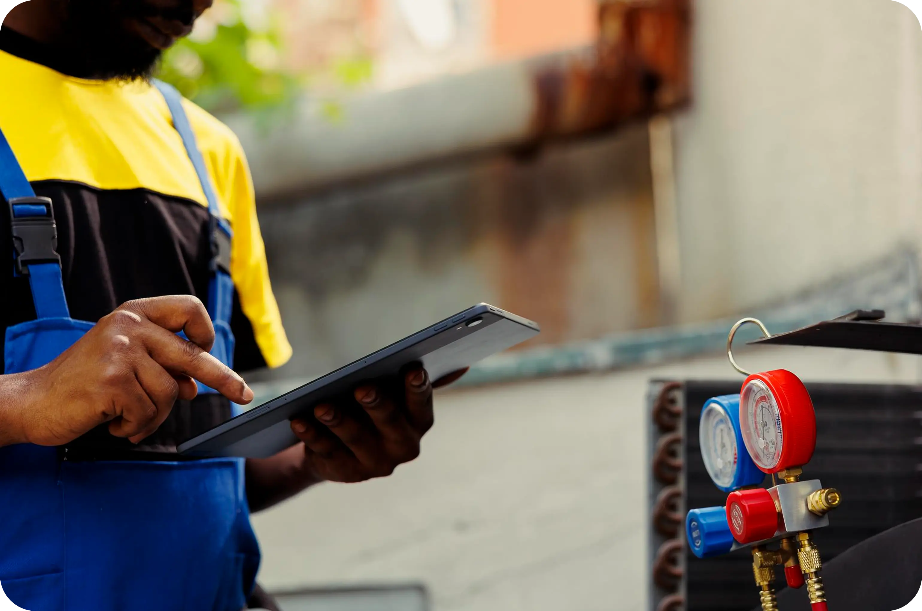 LNG facility worker with tablet