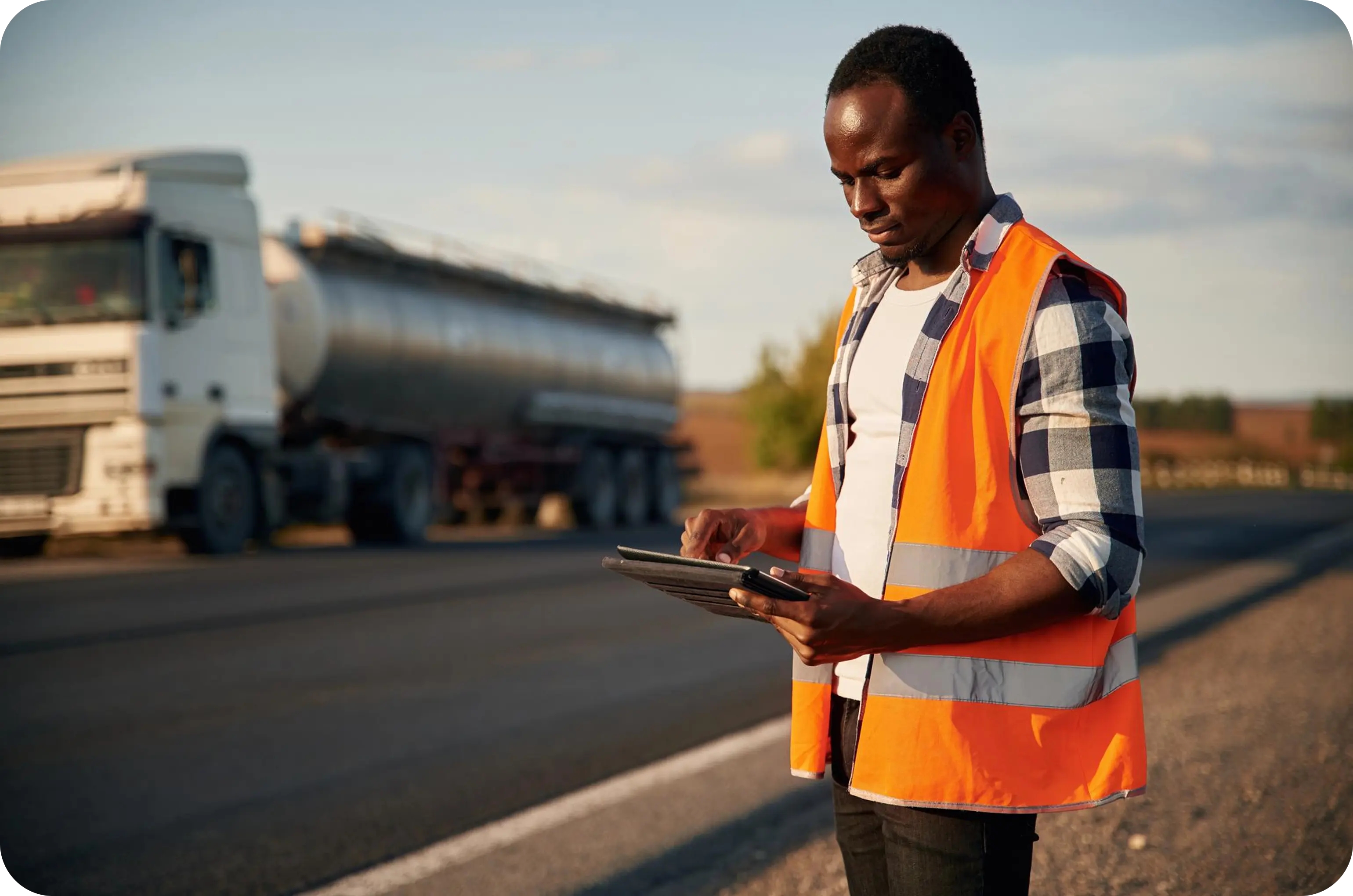 LNG facility worker with tablet