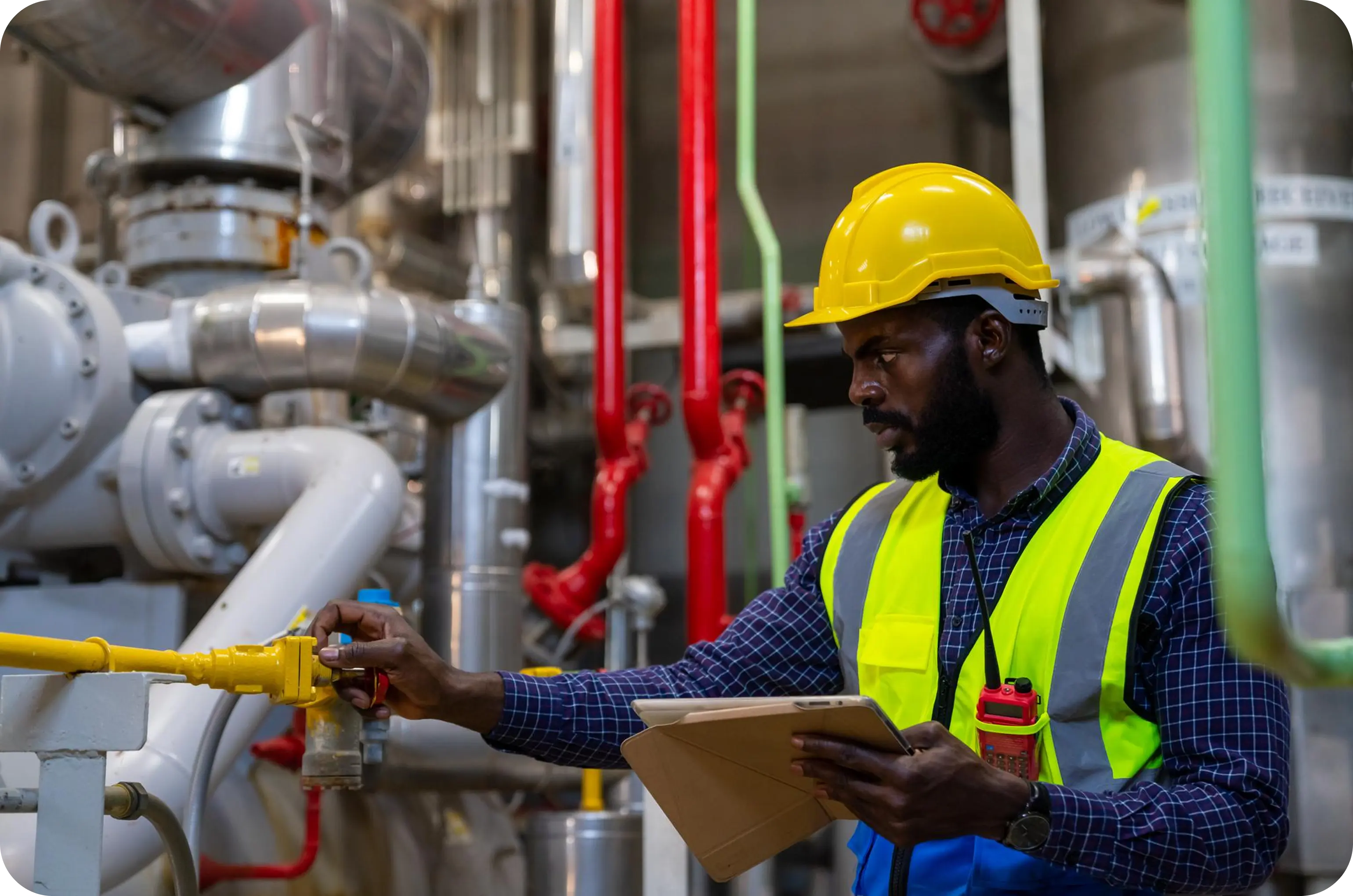 LNG facility worker with tablet